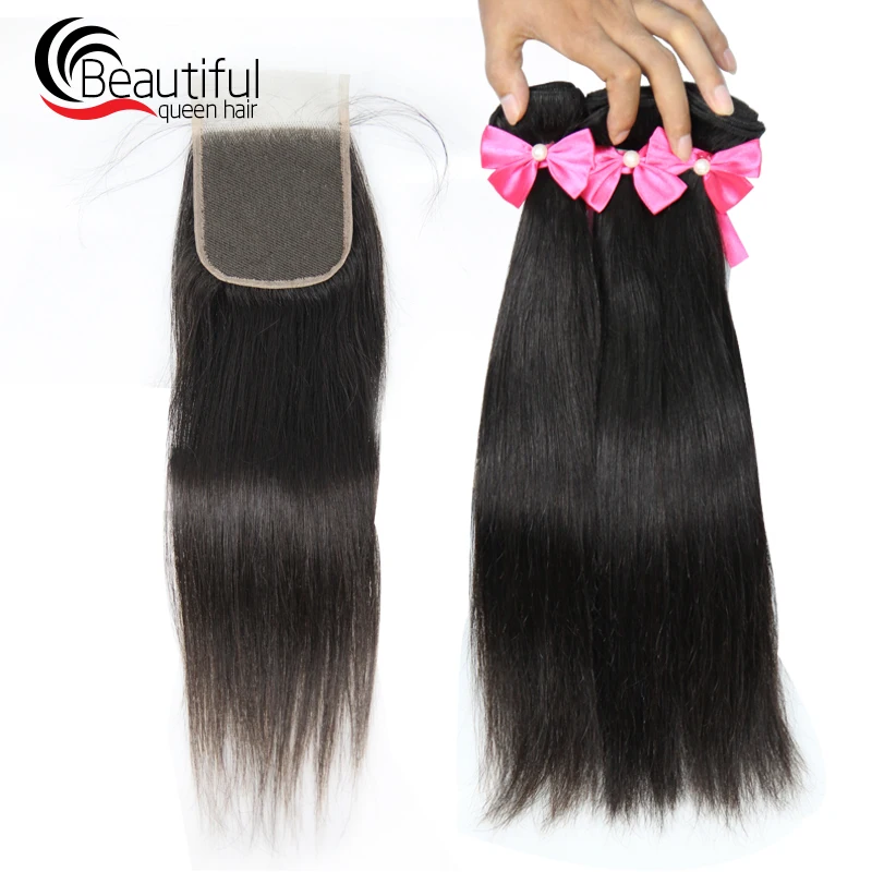Красивые queen hair перуанский прямые волосы 3 шт. человеческие пряди с закрытием