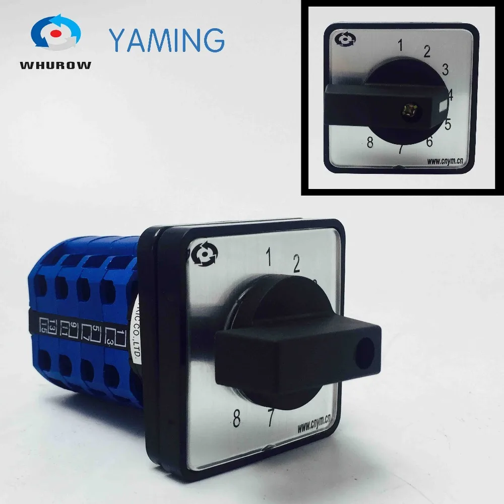 

Yaming Electric AC 500V 16A 8 position Universal Latching Rotary Selector Cam Changeover Switch Panel Mounting LW39B-16/4