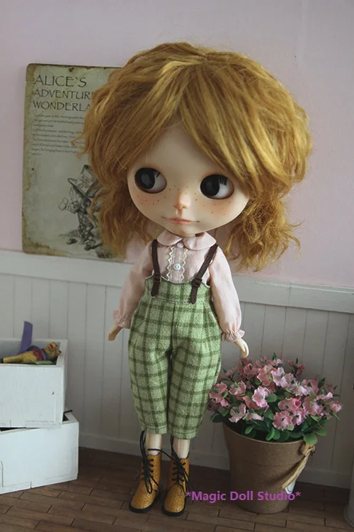 

SOLD OUT [RMG151]Hot Sale NeoBlythe Doll Accessories # Grid Overalls for neoBlythe doll clothes blyth doll outfits for retail