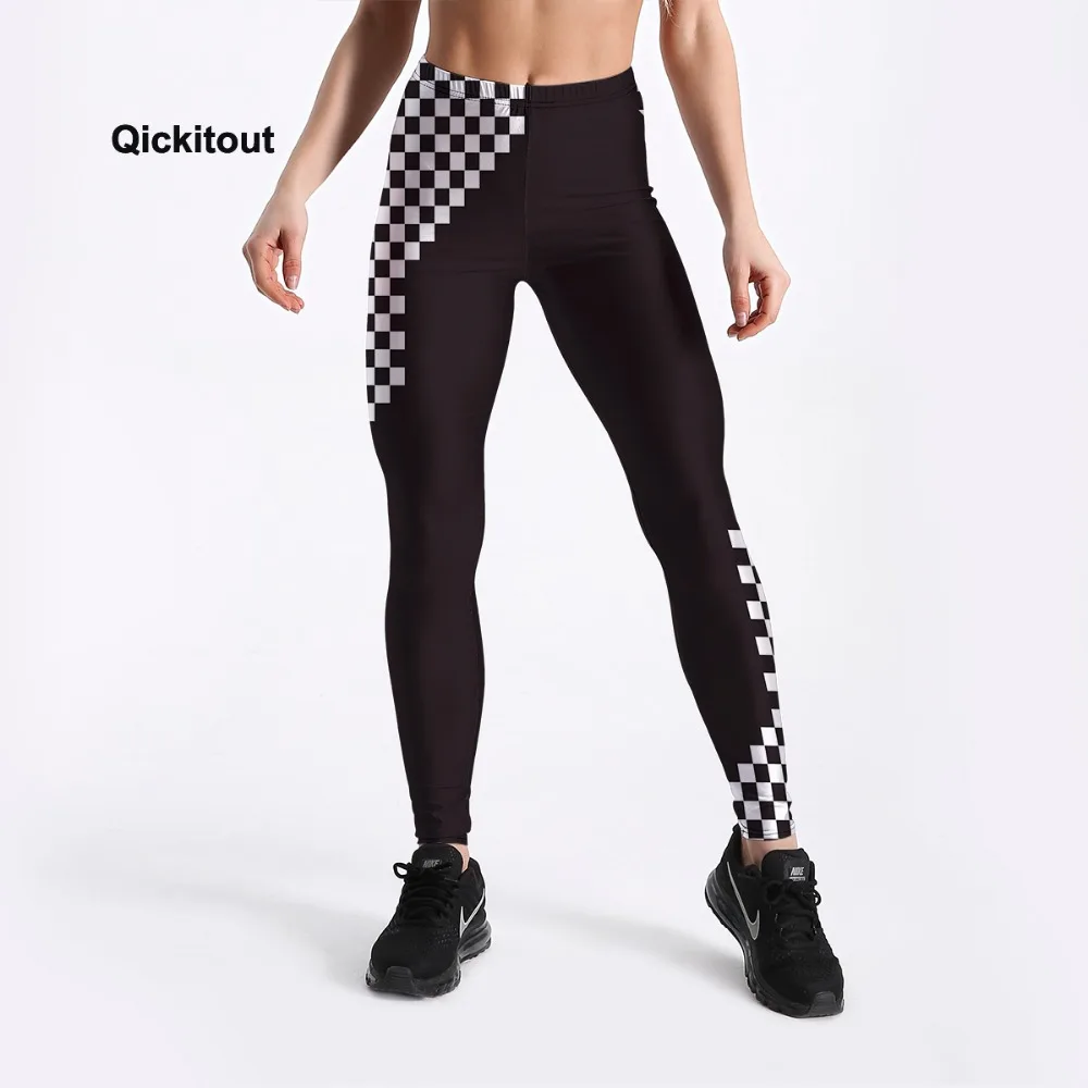 Qickitout Summer Style in Women Leggings Black&White Contrast Color Design Leggings Mid Waist Pants Slim Trousers Drop Shipping