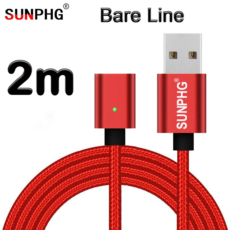 

SUNPHG 2m Magnetic Bare Cable For iPhone For Samsung Xiomi Android Type c Line Nylon Magnet Wire Charger Data Fast Charging