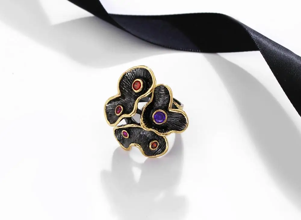 Модные кольца в виде большого листа для женщин, черное Ювелирное кольцо aneis anel feminino, дизайнерское кольцо на палец с цветами, подарок, модные ювелирные изделия