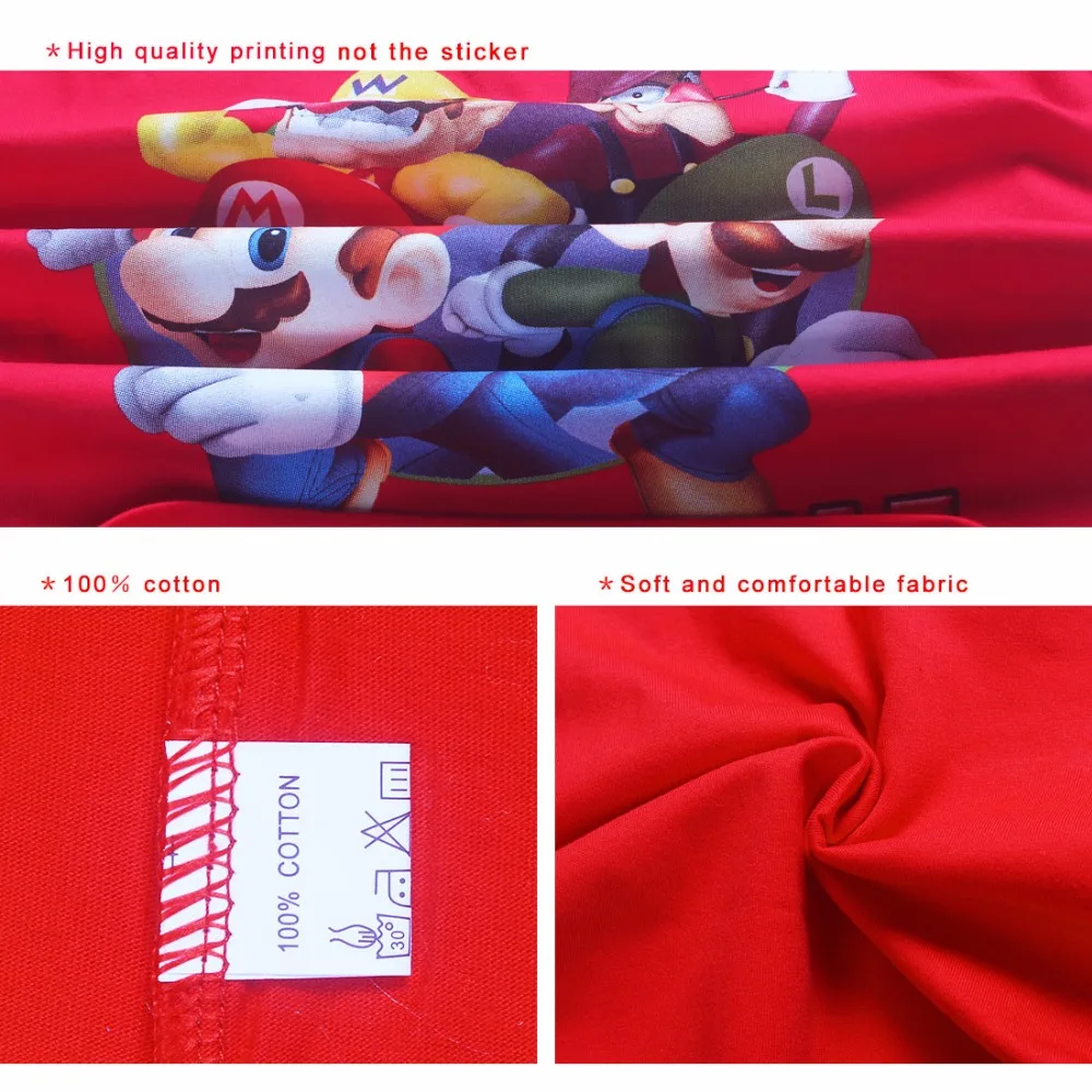 Горячая Супер Марио футболки летний топ с круглым вырезом, 100% одежда из хлопка для маленьких мальчиков детские топы Футболка с рисунком из