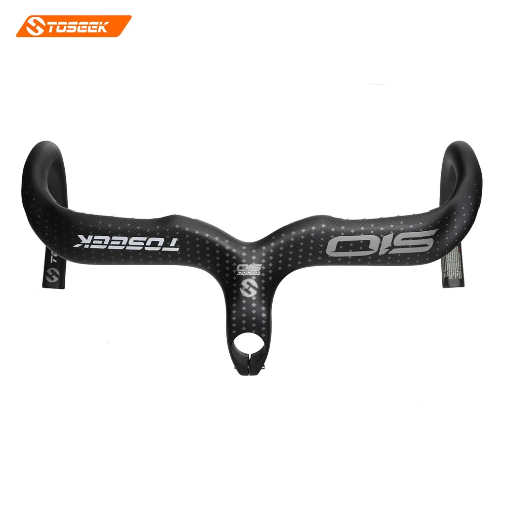 

TOSEEK Road carbon handlebar with stem silver matt/gloss 400/420/440*90/100/110/120mm weight 380g road bike handlebar