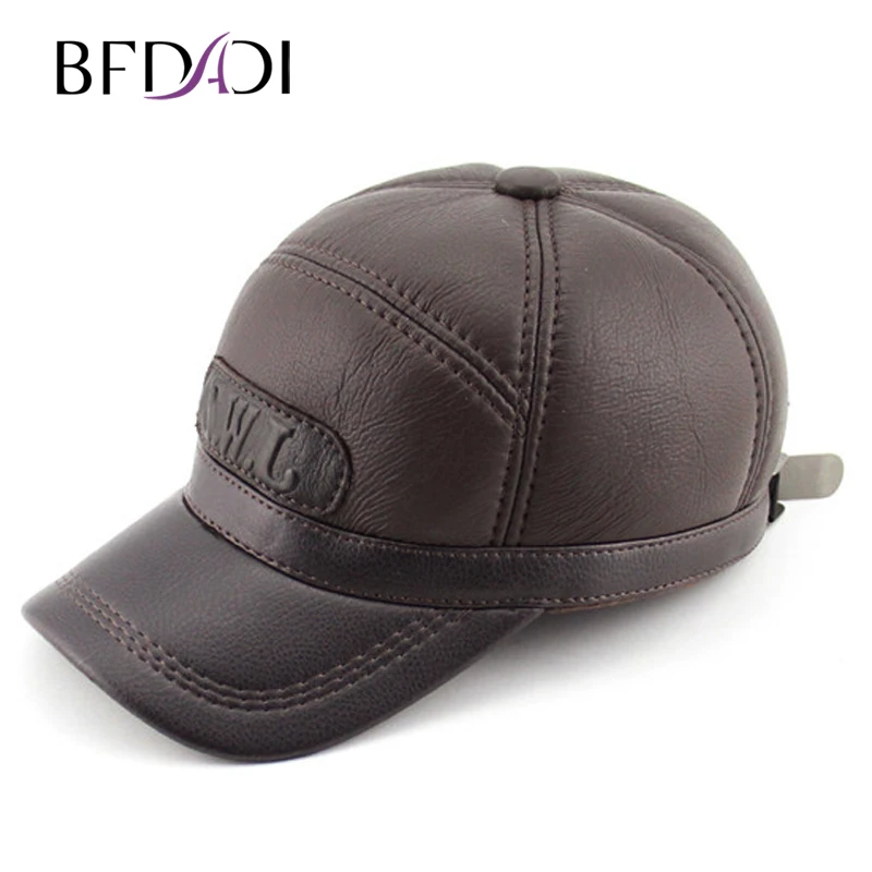 

BFDADI 2019 New Arrival Hat Genuine Autumn-winter Leather Hat Baseball Cap Adjustable For Men Black Hats Free Shipping