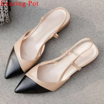 

Krazing Pot mixed colors European British style chunky heels pointed toe natural leather slip on slingback women sandals L20