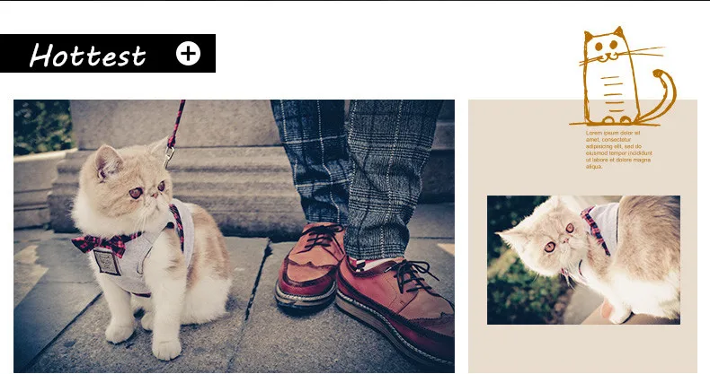 Fancy Cat Walking Harness Jackets and Leash Knitted Fabric Soft Cute Kitten Collars Stroller Bow Tie Fashion XS-M (6)