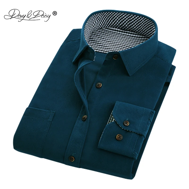 Prix DAVYDAISY Automne Hiver Hommes Chemise En Velours Côtelé de Haute Qualité Manche Longue Uni Confort Doux Décontracté Vêtements De Marque Chemise Homme DS001