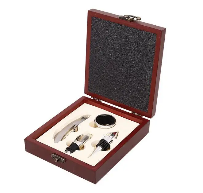 Stainless Steel Red Wine Beer Bottle Opener gift kit corkscrews bottle opener with Dark Cherry Wood gift Case