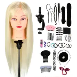 50% настоящие волосы голова манекен для парихмахеров женская голова для обучения укладки голова куклы набор инструментов для Braider + зажим