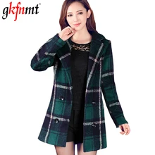 Женское клетчатое пальто, осенне-зимнее длинное женское пальто с отложным воротником, шерстяное теплое тонкое пальто, женская одежда