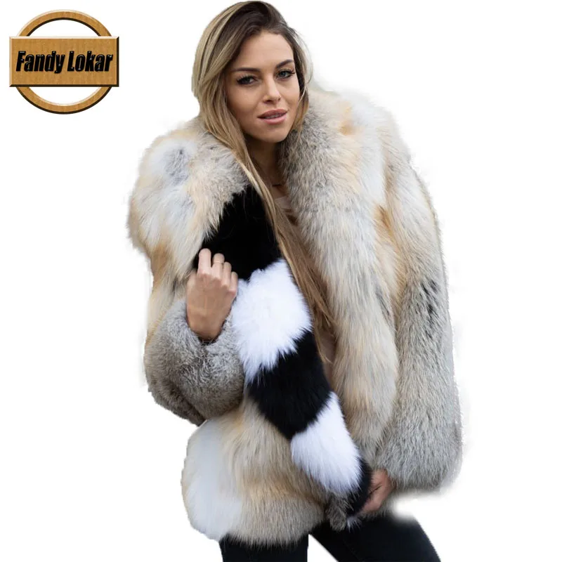 

Fandy Lokar Natural Golden Island Fox Coat Women Winter Warm Oversize Real Fur Coats Female Tailored Collar Real Fur Coat Jacket