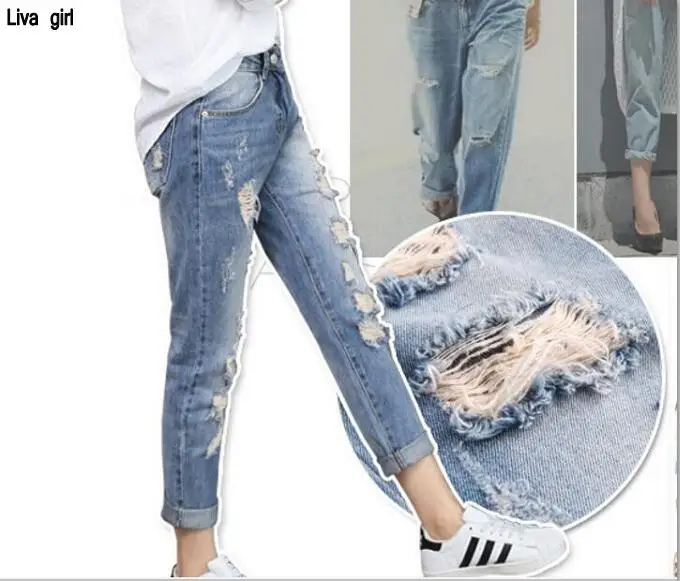 Wholesale 2017 new bf street hole in the waist jeans girl was thin loose Korean version