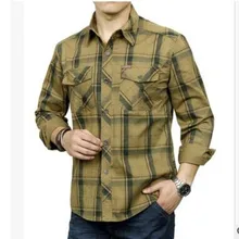 Spring autumn men’s cotton large size long sleeve cardigan plaid shirts military tactical combat turn down collar tartan blouse