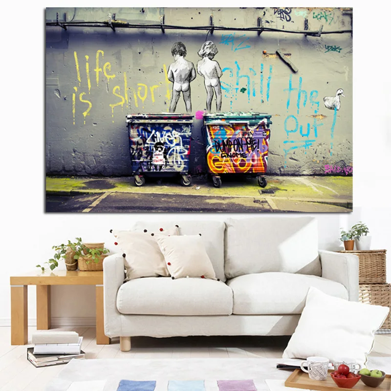 Pop-Street-Art-Graffiti-Life-is-Short-Chill-the-Duck-out-Two-Nude-Kid-Poster-Print