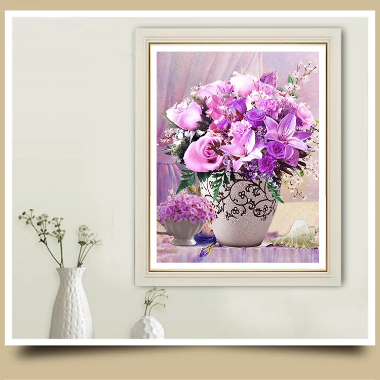 Цветочная Аранжировка 5D DIY Полная Алмазная картина цветы вышивка крестиком Алмазная вышивка мозаика бриллианты домашний декор фиолетовая Роза
