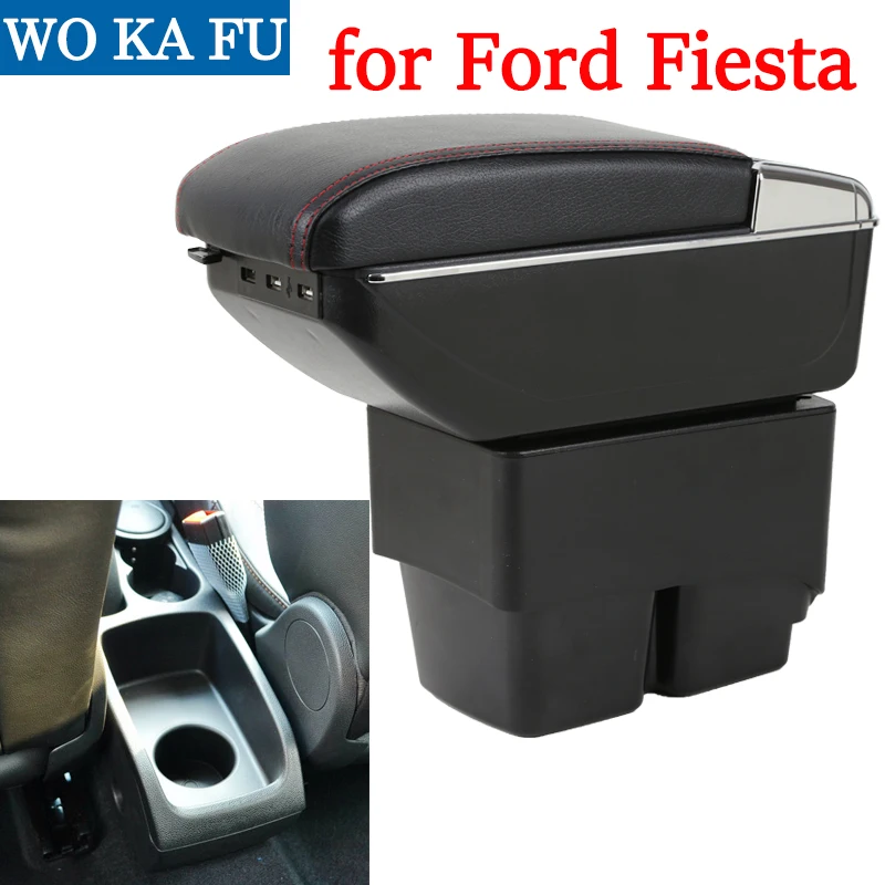 Для Ford Fiesta Mk6 подлокотник коробка Универсальная автомобильная центральная консоль caja Модификация аксессуары двойной поднятый с USB