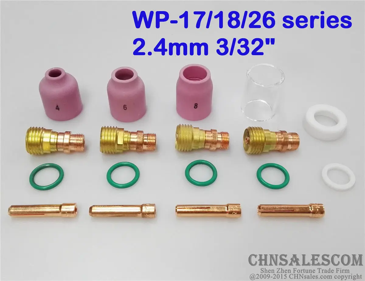 CHNsalescom 26 pcs TIG Welding Gas Lens #10 Pyrex Glass Cup Kit for WP-9//20//25 2.4mm 3//32