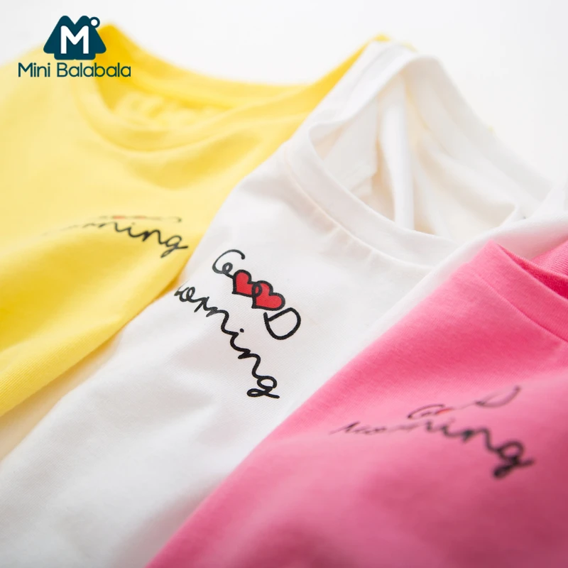 Mini Balabala/мягкая хлопковая футболка с короткими рукавами для маленьких девочек, Детская футболка с круглым вырезом в рубчик для девочек