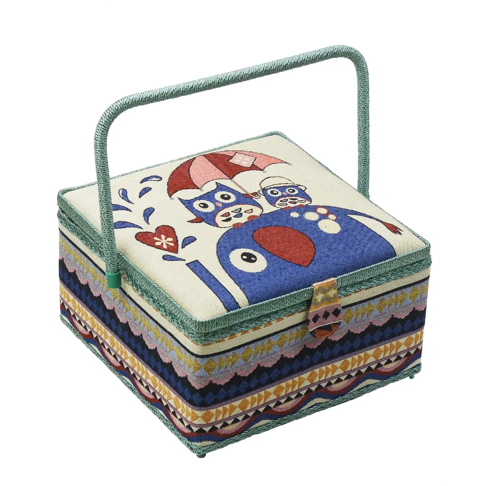 

Big Sewing Kits Sewing Box Fabric Sewing Storage Basket With Free Sewing Accessories Fabric&Wooden Craft Box Mom Gifts