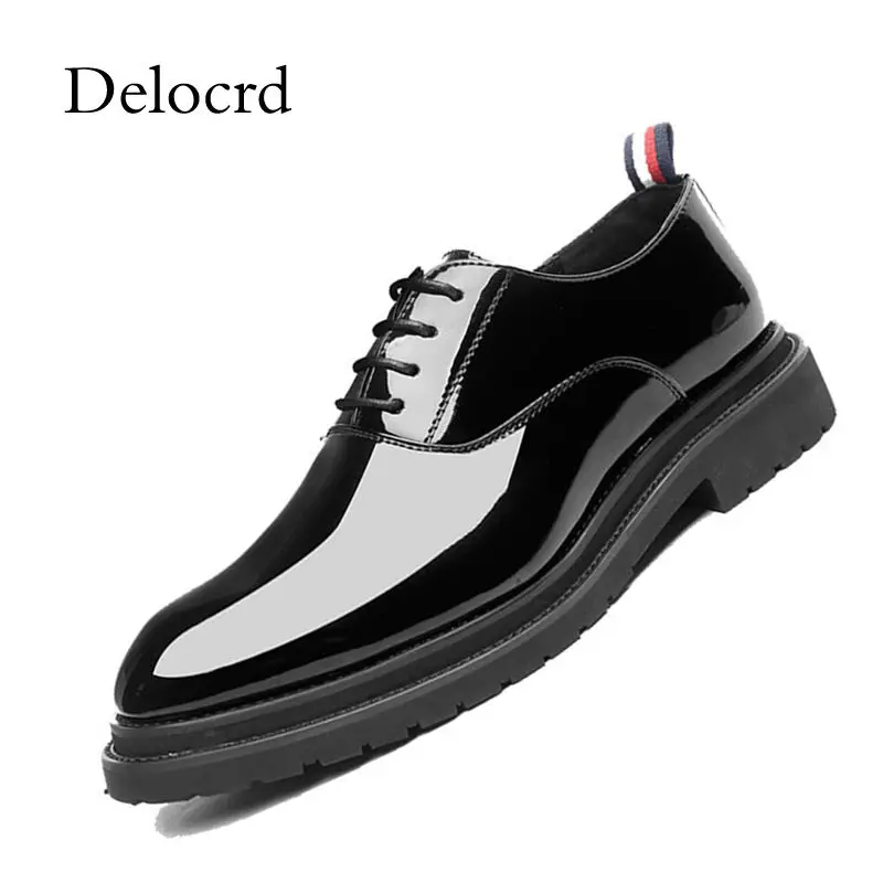 

Hot Sale Patent Leather Men Oxford Shoes Lace Up Luxury Brand Men Dress Shoes European Style Leather Business Shoes D