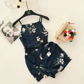 

2018 fashion Women Summer new printed lace high waist wide leg shorts jumpsuit