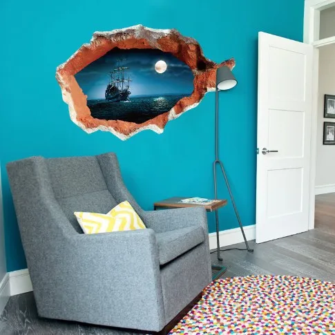 * % 3D Пиратская стена корабль на море луна наклейки стену сделай сам съемный дети