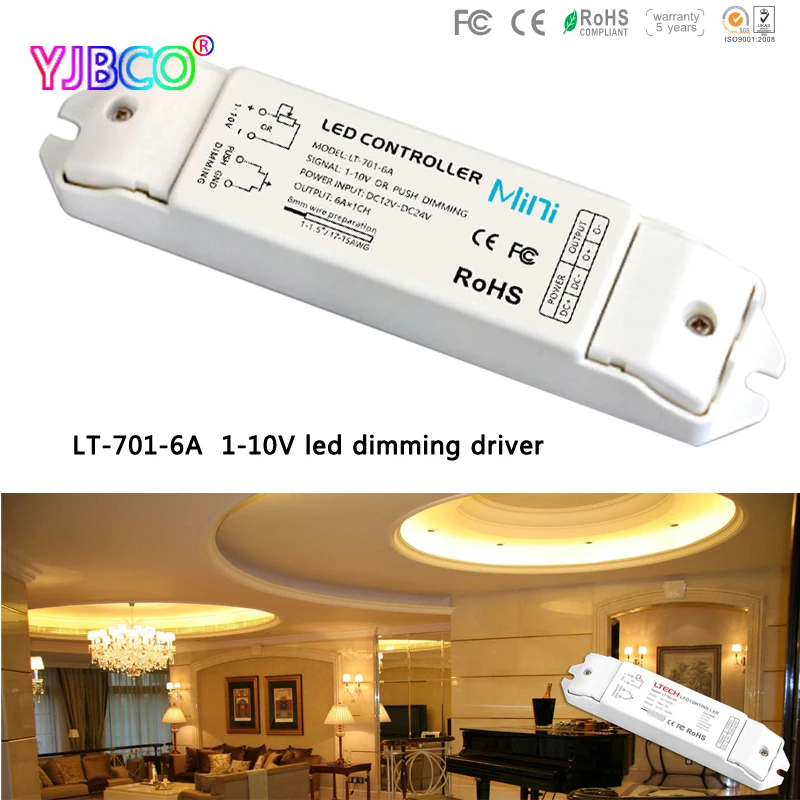 

LTECH Free shipping LT-701-6A;0/1-10V LED dimming driver;DC12-24V input;6A*1CH output 5 years guarantee led controller