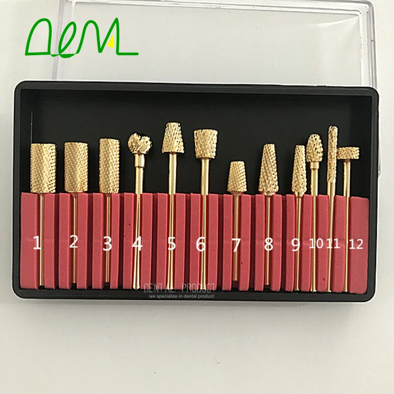 

12pcs/1set - Safety Bits - [Coarse] - Gold dental laboratory tungsten carbide burs cutters supplies