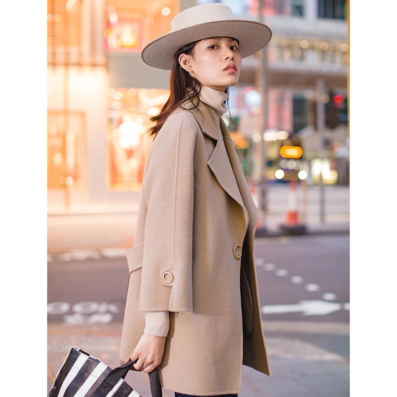 Manteau dark Double Laine Causal Inman Apricot camel Red Yellow Tournent Camel Le Styl Automne Femmes Bas Côté Moyen Vers purple Long wyvn0Om8NP