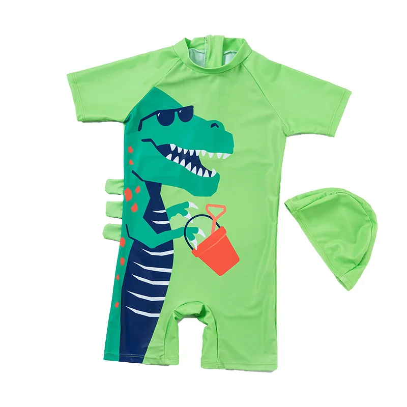 

New Summer Baby Boy Swimwear+hat 2pcs UPF50+ Set Green Dinosaur Swimming Suit Infant Toddler Kids Children Spa Beach Bathing