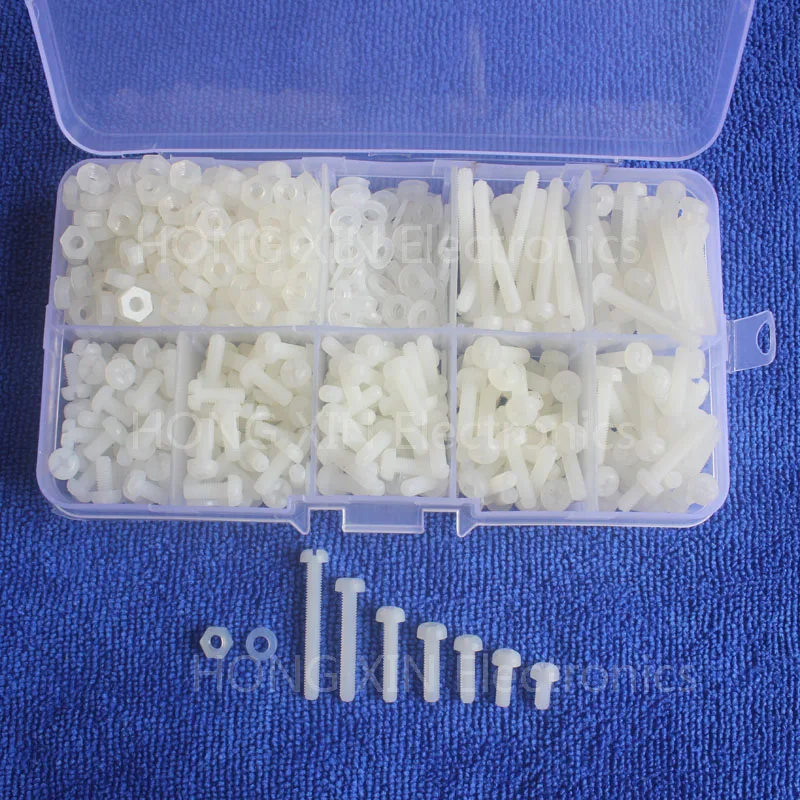 

800pcs M3 Cross Round Cylinder Cap Nylon Screw Nut Washer Assortment Kit Free Shipping