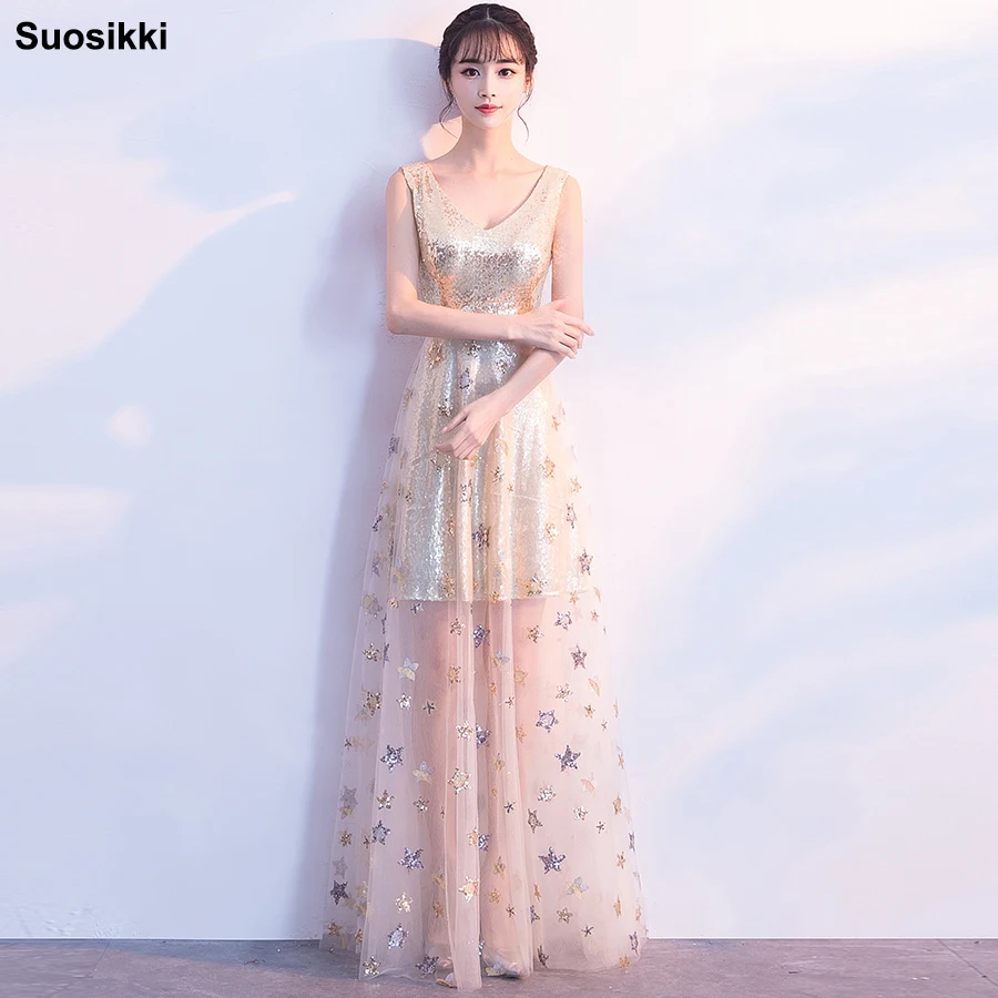 

Suosikki 2019 V-neck See-through Back Sequins Party Formal Dress Half Sleeve Beads Sexy Long Evening Dresses