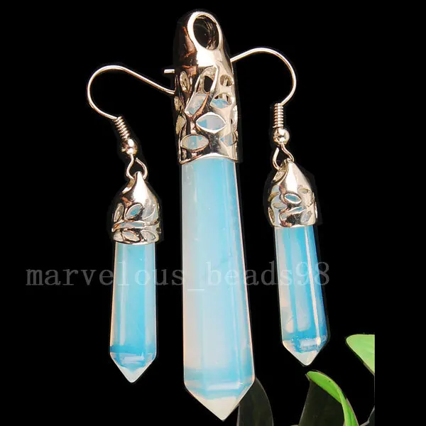 

Free shipping NEW Fashion Opalite Opal Bead Pendulum Pendant Earrings Set MC2149