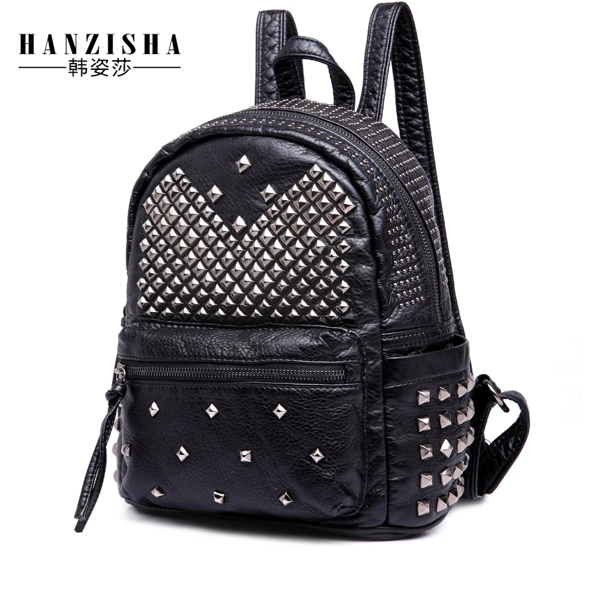 2017 High Quality PU Leather Women Backpack Vintage School Backpack Designer Brand Bag Women Rivet Female