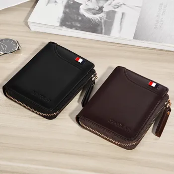 

2019 New Arrival Men's fashion Wallets Short Vertical Zipper Wallet Card Holder Leather Money Purpuse Male Luxury Brand Wallets