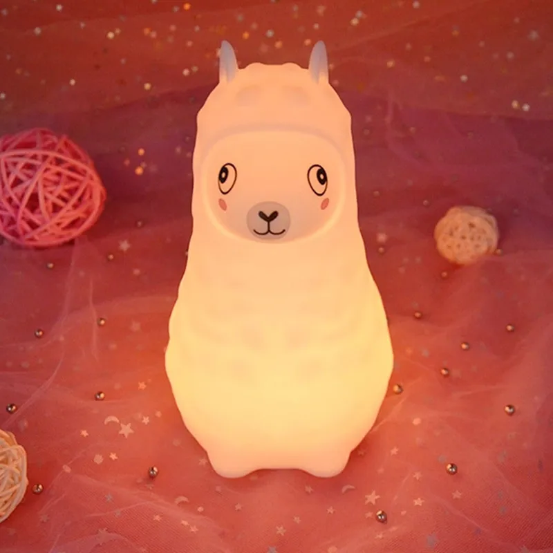 Alpaca LED Night Light Touch Sensor 9 Colors Remote Control Dimmable Timer USB Cartoon Silicone Lamp for Children Kids Baby Gift