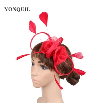 

Red flower handmade hair fascinator wedding bride headwear sinamay wedding headdress cocktail women fashion hair accessories