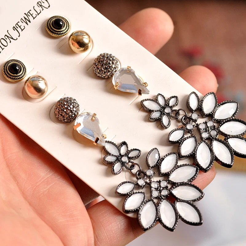 

2018 fashion women's jewelry wholesale girls birthday party earrings pearl mixed suit 6 pairs /set earrings free shipping