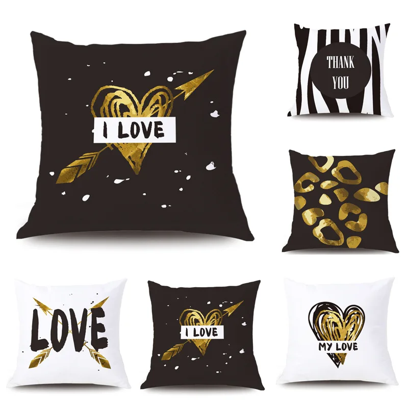 

Hot Stamping Abstract Geometry Cushion Cover Black and Golden Peach Skin Throw Pillow Decorative Pillowcases Sofa Car Home Decor