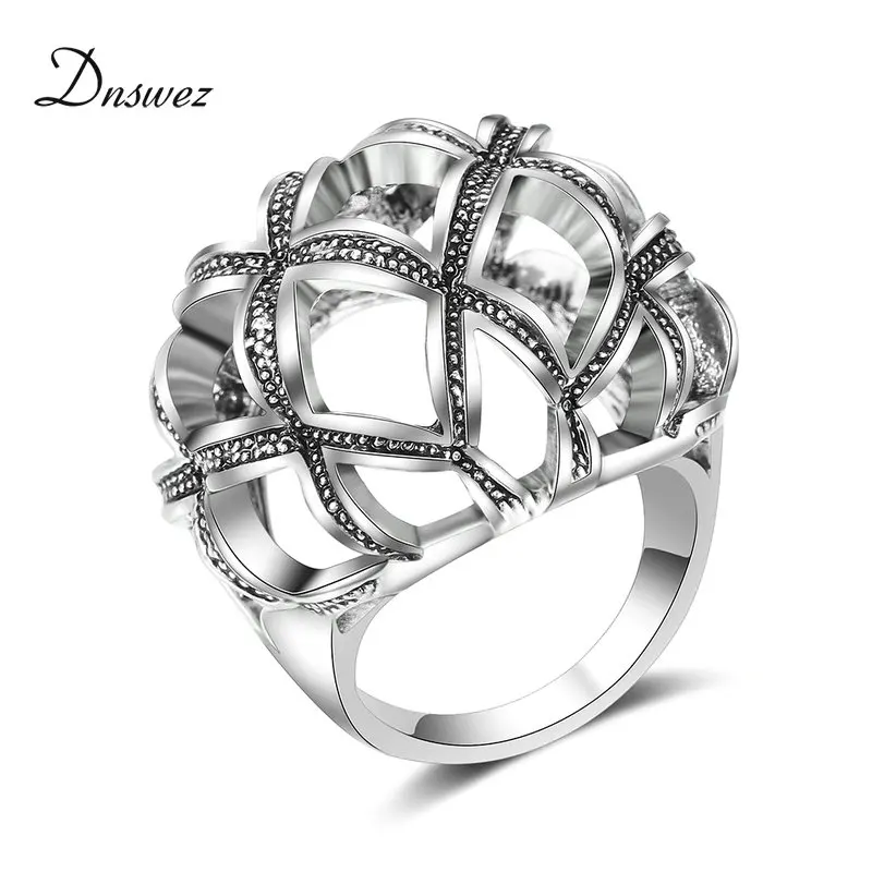 

Dnswez Vintage Silver Color Women Cross Finger Rings Retro Style Size Ring Female Party Jewelry Hemispher Ball Shape R1993