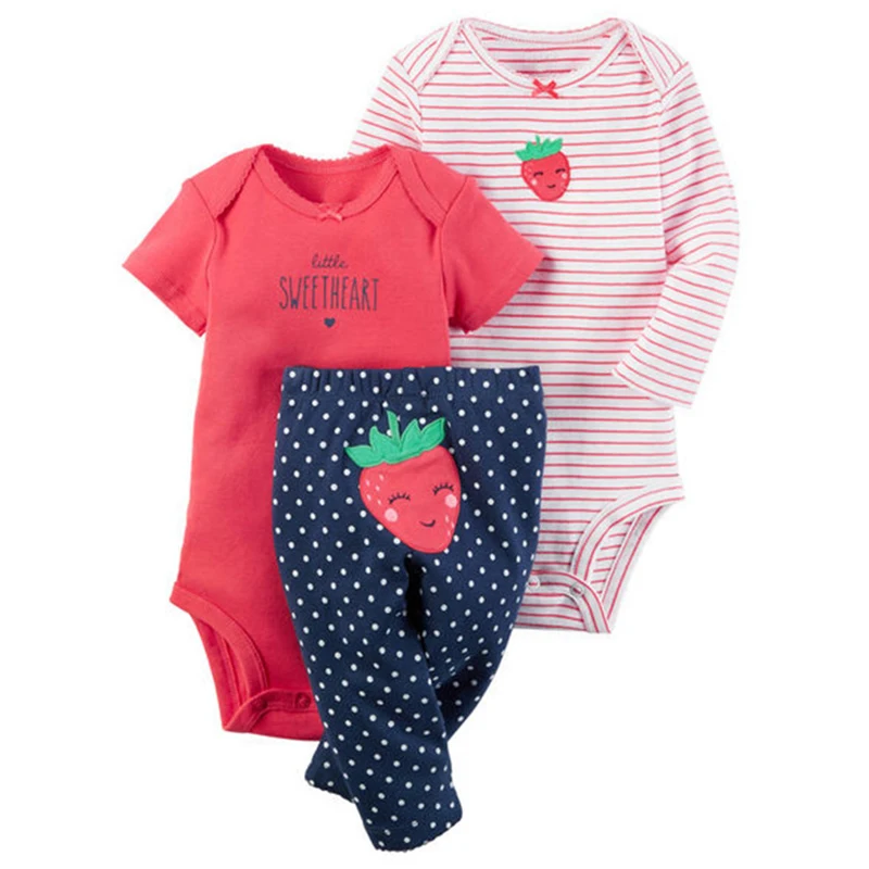 baby boy girl clothes set strawberry (long sleeve romper +short sleeve jumpsuit + pants)kids boy bebes baby layette Clothing Set baby boy girl clothes set strawberry (long sleeve romper +short sleeve jumpsuit + pants)kids boy bebes baby layette Clothing Set