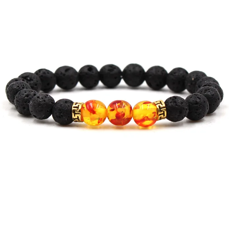 

Vintage Natural Stone Black Lava Bracelets For Women Three Tiger Eyes Strand Beads Bracelet Men Pulseira Feminina Jewelry G
