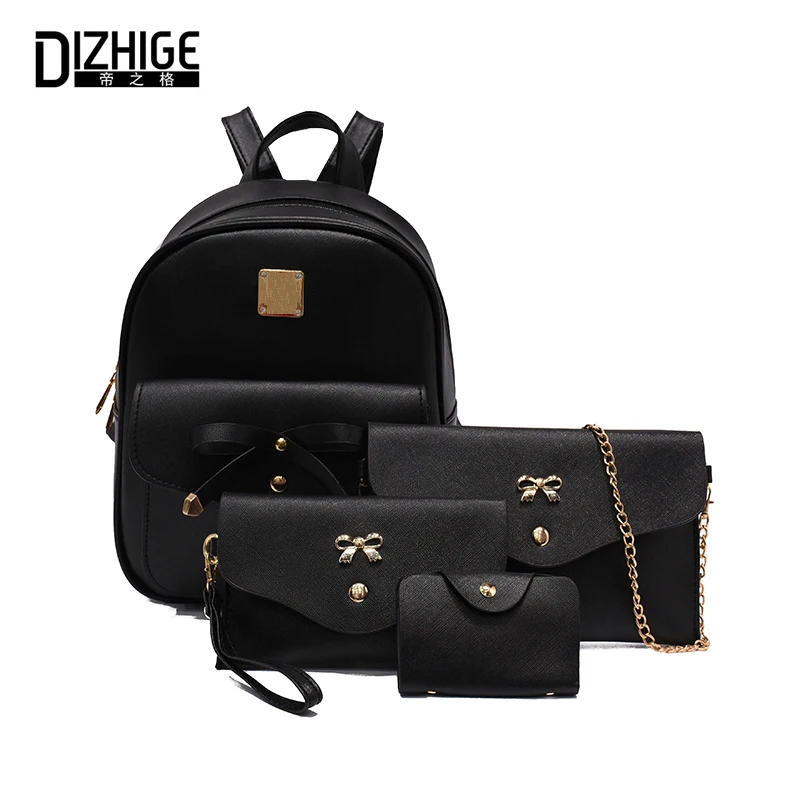 

DIZHIGE Brand Fashion 4 Pcs/Set Women Backpack New Bow School Bags For Teenagers Girls Designer PU Leather Backpack Women 2017