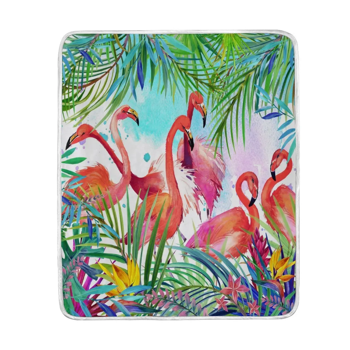 Flamingo with Tropical Leaves Blanket Soft Warm Cozy Bed Couch