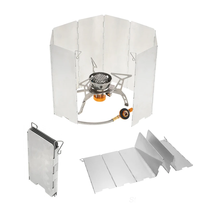 8 Plate Foldable Stove Windshield Outdoor Camping Cooking Gas Stove