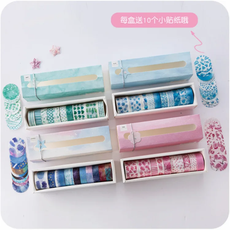 

10 pieces / piece of ocean pink flower cute paper shaded paper tape set Japanese stationery kawaii scrap supplies diy stickers