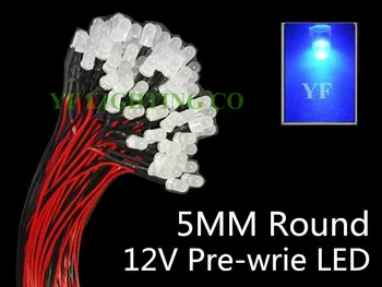 

100pcs Hot sale Blue milky Diffused 5mm dip led Pre Wired led DC12V 20mm prewired cable led