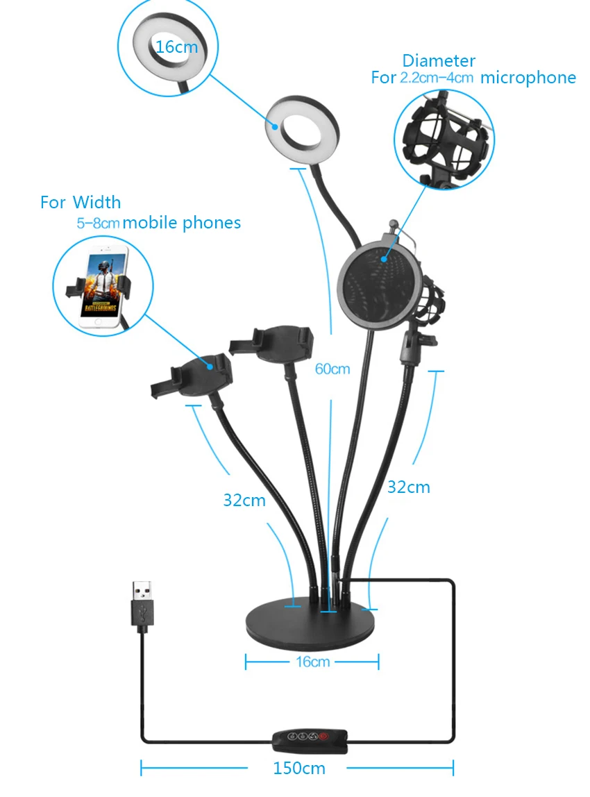 4 в 1 многофункциональные подставки с 16 см светодиодный кольцевой вспышкой легкие крепления для штативы для микрофонов для мобильных телефонов видеоблоггеров