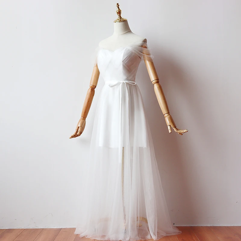 

White Colour Long Dress Short Inner Lining Bridesmaid Dresses Woman Dresses for Party and Wedding Back of Bandage